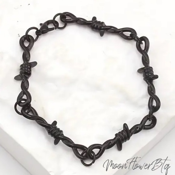 Black Barbed Wire Chain Bracelet | Gothic Punk Grunge Jewelry - Picture 5 of 5